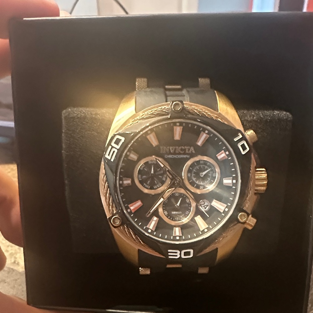 Invicta Black and Gold Chronograph Watch